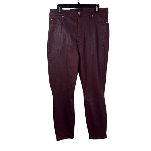 7 for All Mankind NEW Burgundy Waxed Denim High Waist Ankle Skinny Women's Sz 32 - Picture 2 of 9